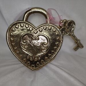 Gold Heart Lock and Key Home Accent (12" Inches Tall )